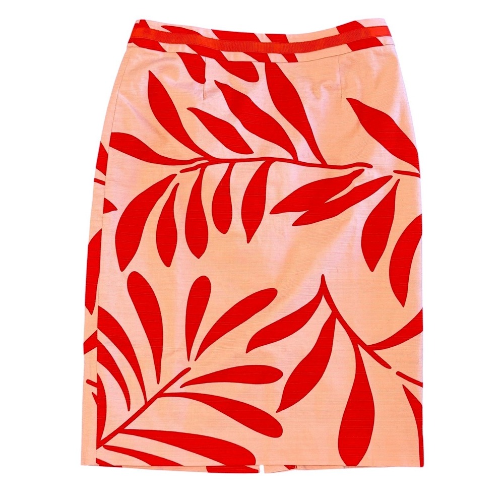 Boden Pink Red Tropical Leaf Print Pencil‎ Skirt Cotton Blend Size 8R